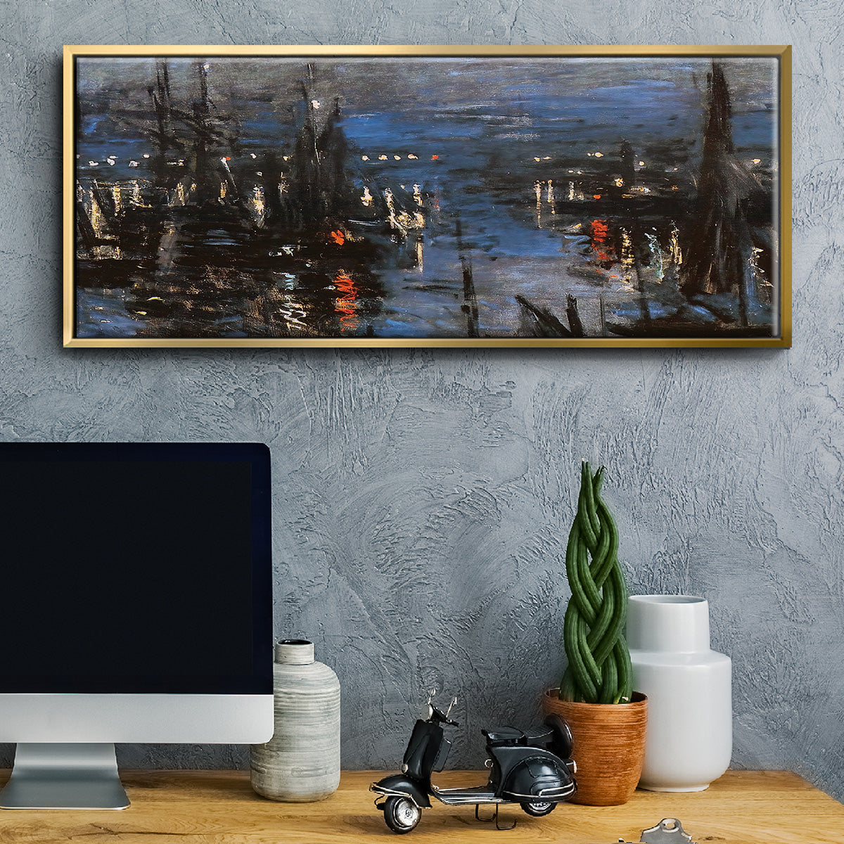 The Port of Le Havre, Night Effect, 1873 - Floater Framed Canvas Print