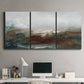 Three-panel canvas wall art featuring soft abstract evening light, displayed above a desk in a home office.