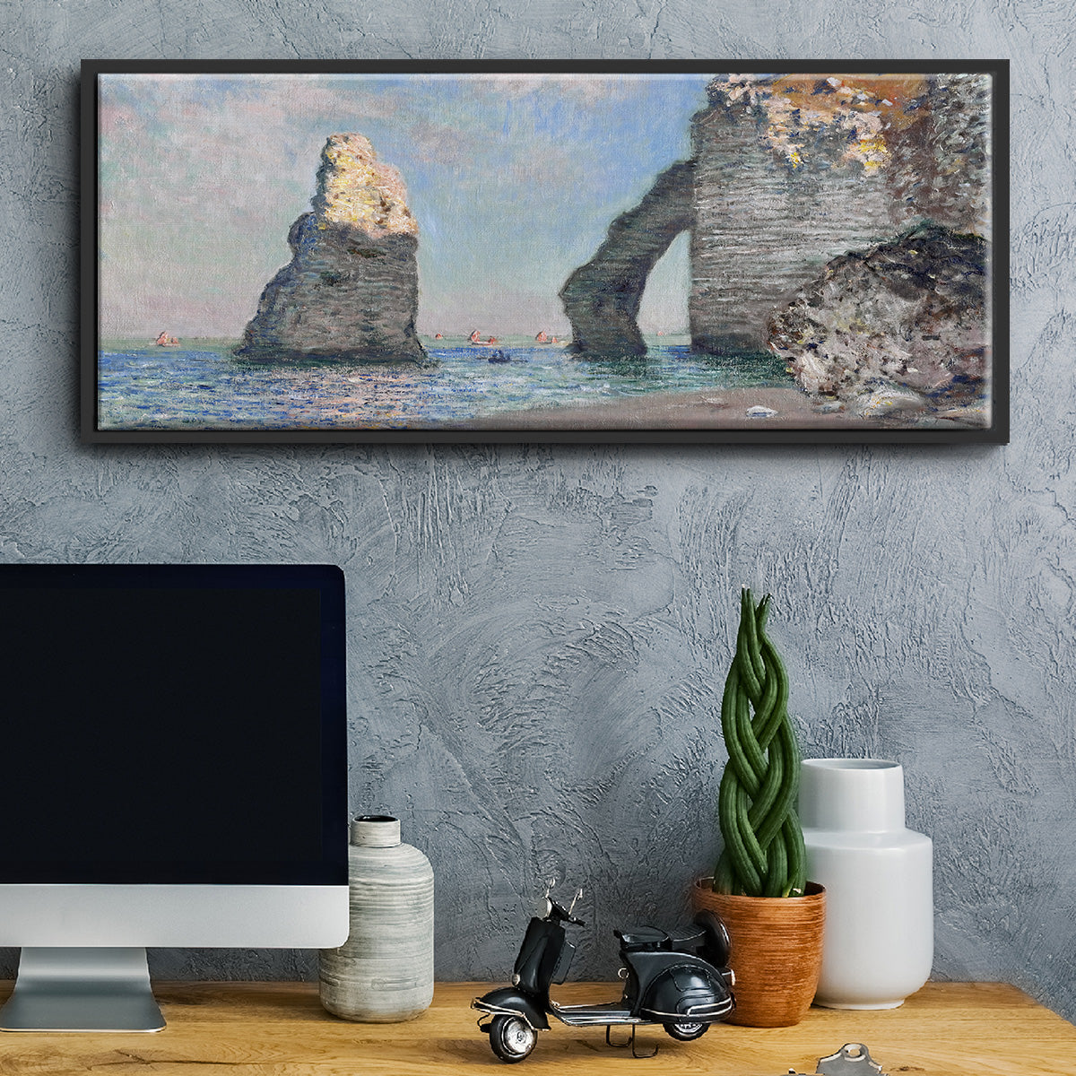 The Rock Needle and the Porte d'Aval, 1885 (Clark Art Institute version) - Floater Framed Canvas Print