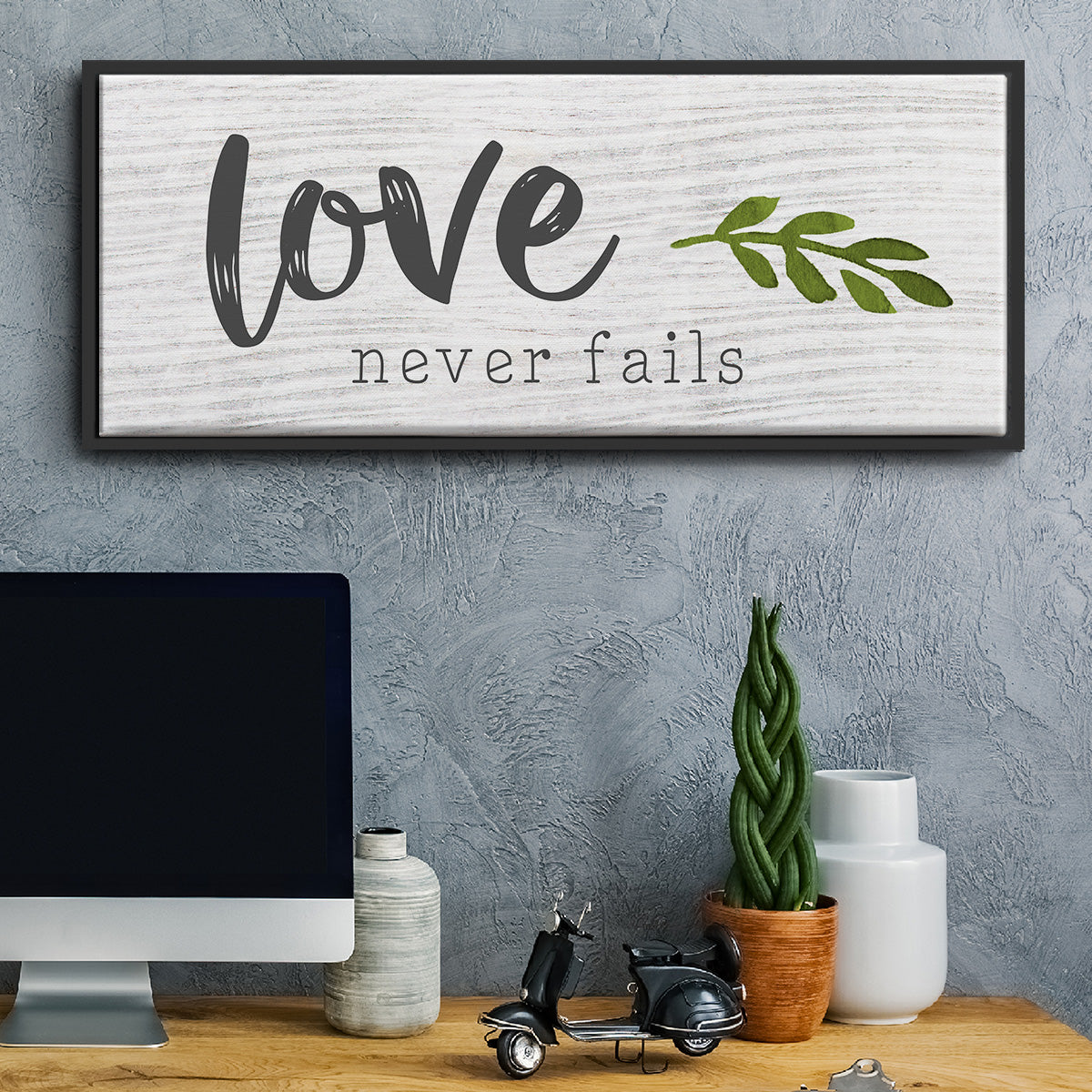 Love Never Fails - Floater Framed Canvas Print