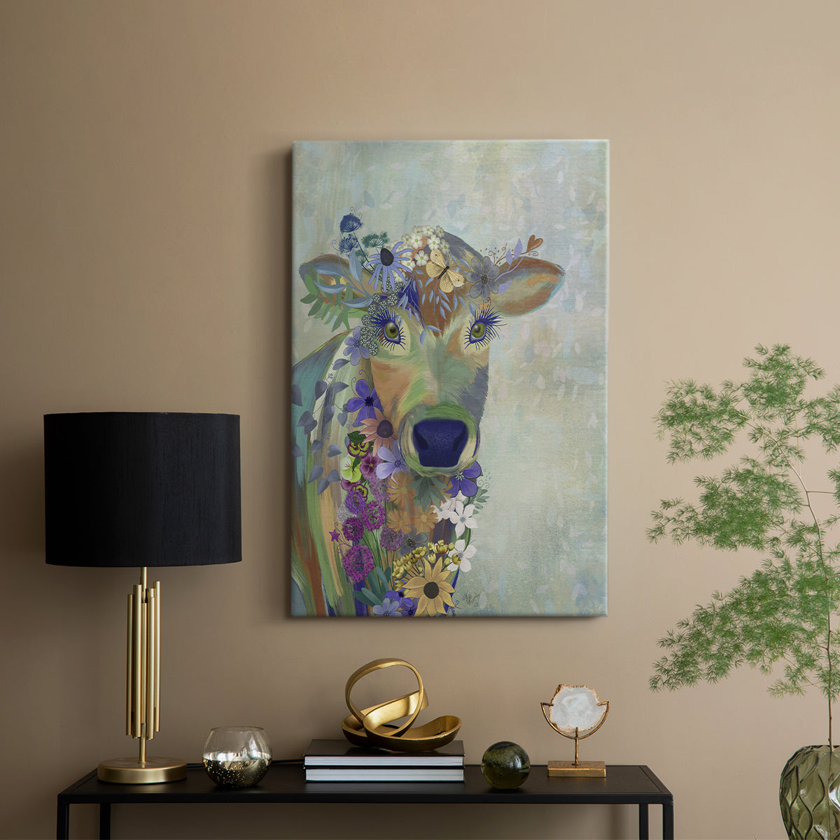 Fantastic Florals Cow - Canvas Art Print