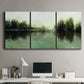 Three-panel canvas wall art featuring rain soaked landscape at sunset, displayed above a desk in a home office.