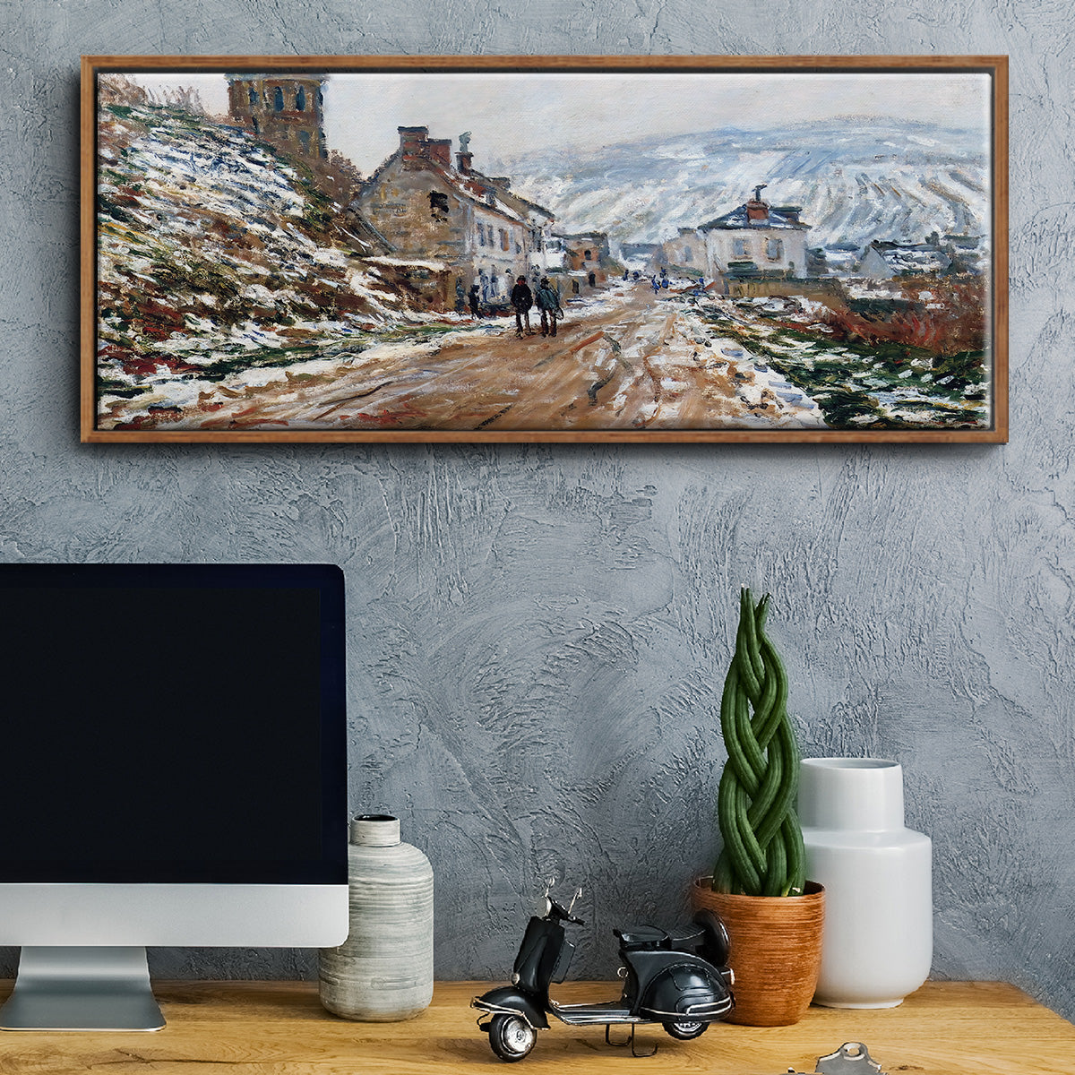 The Road in Vétheuil in Winter, 1879 - Floater Framed Canvas Print