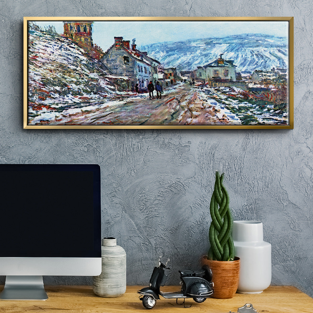 Road to Vétheuil in Winter - Floater Framed Canvas Print