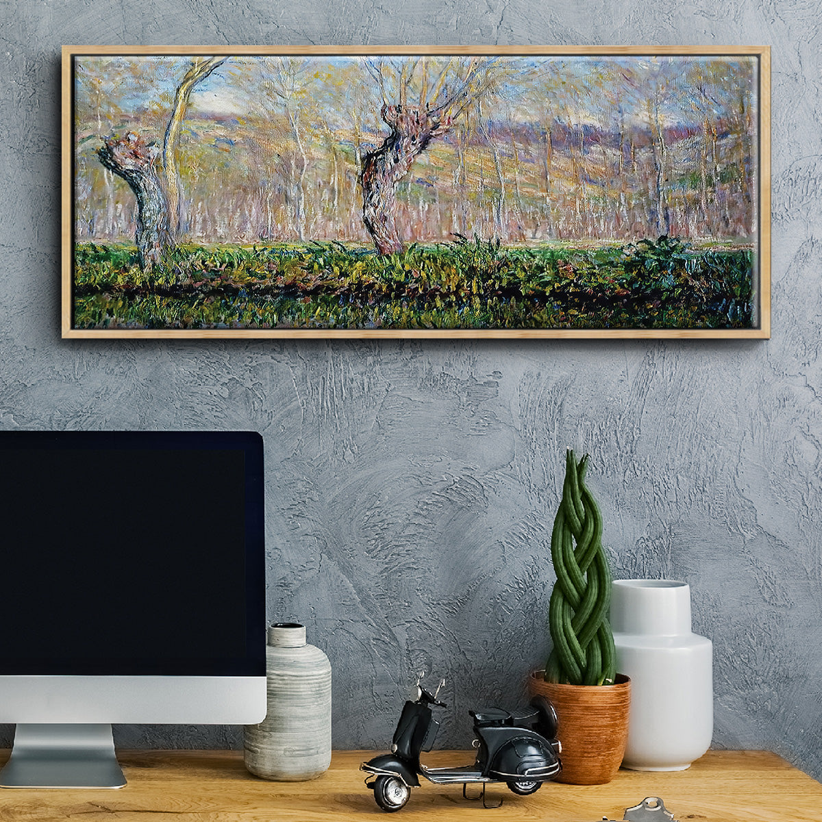The Banks of the River Epte in Springtime, 1885 - Floater Framed Canvas Print