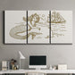Three-panel canvas wall art featuring whimsical mermaid resting by sea, displayed above a desk in a home office.