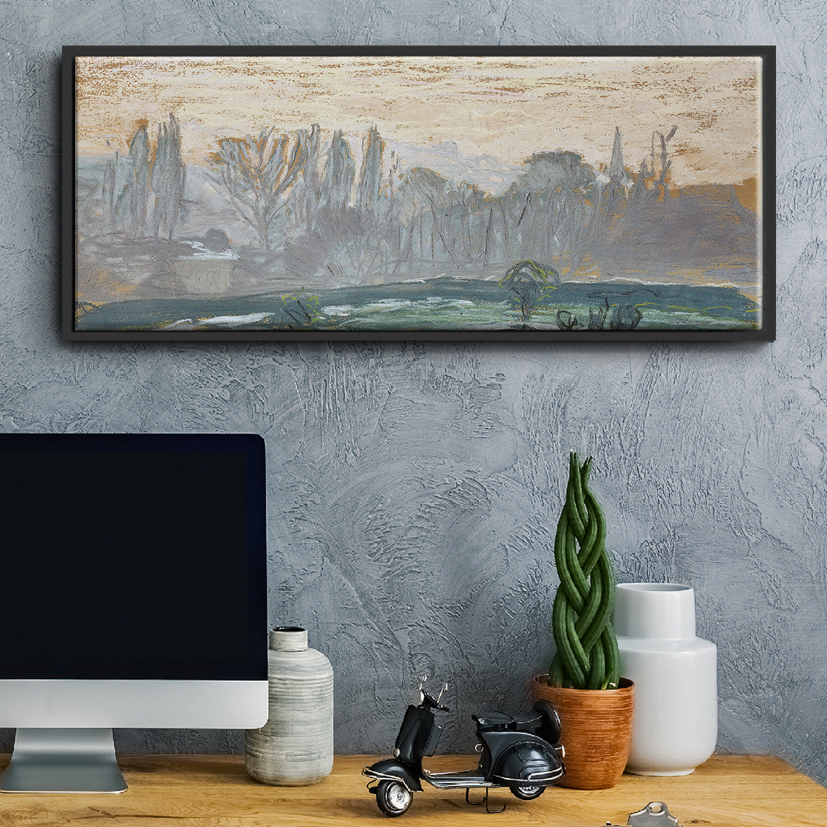Winter Landscape with Evening Sky, 1870 - Floater Framed Canvas Print