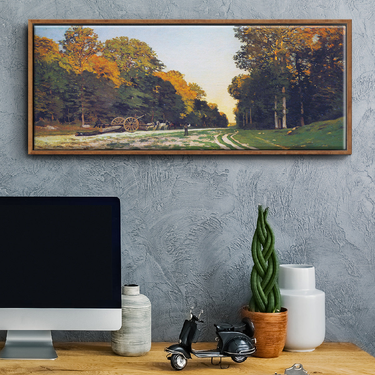 The road from Chailly to Fontainebleau by Monet - Floater Framed Canvas Print