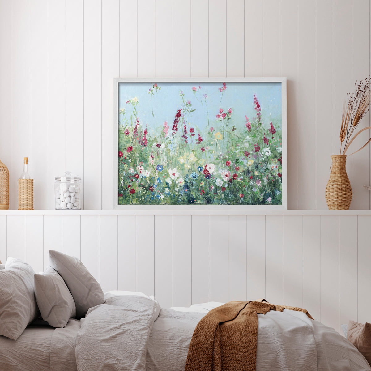 44433,wildflower,painting,landscape,meadow,flowers,nature,floral,tranquility,blue sky,colorful blooms,spring,artwork,garden,close-up,day scene,brush strokes,natural beauty,environment,botanical,flora,creative,serene,beauty,home decor,contemporary,visual art,scenic,summer,color palette,vivid,natural light,scenic view,inspiration,art gallery,elegant,Re-stickable,Plants & Flowers