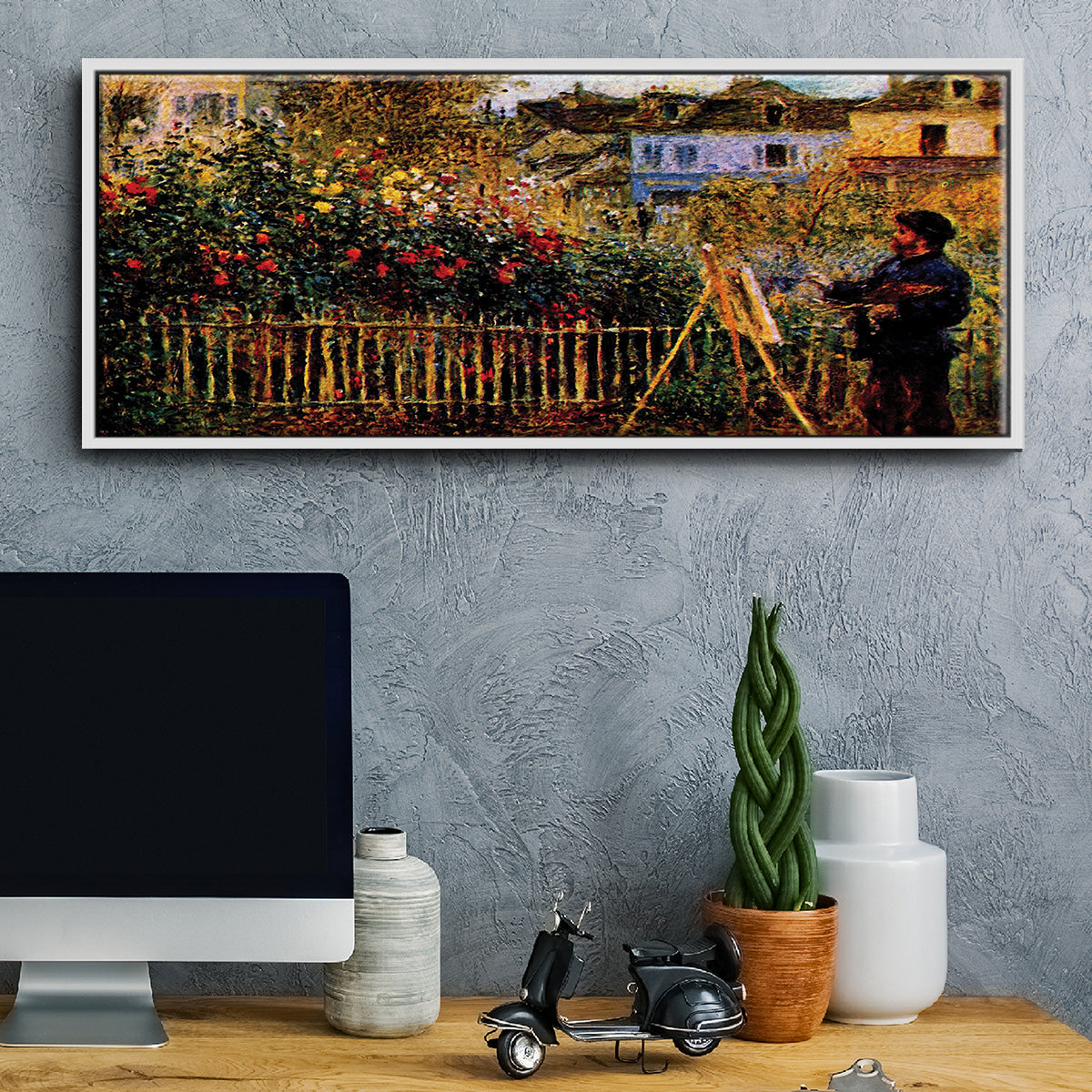 Monet Painting in His Garden in Argenteuil - Floater Framed Canvas Print