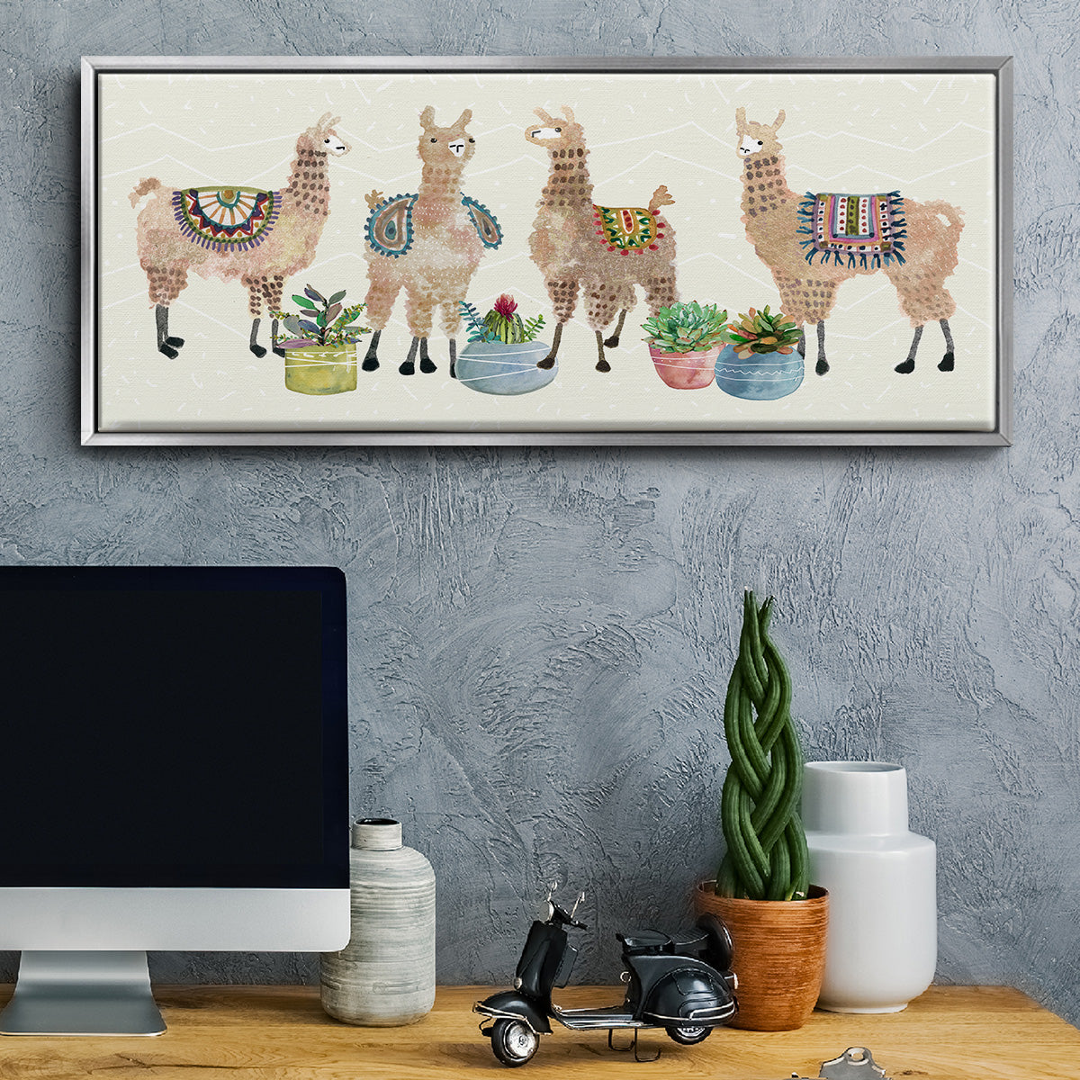 Llama Party - Floater Framed Canvas Print
