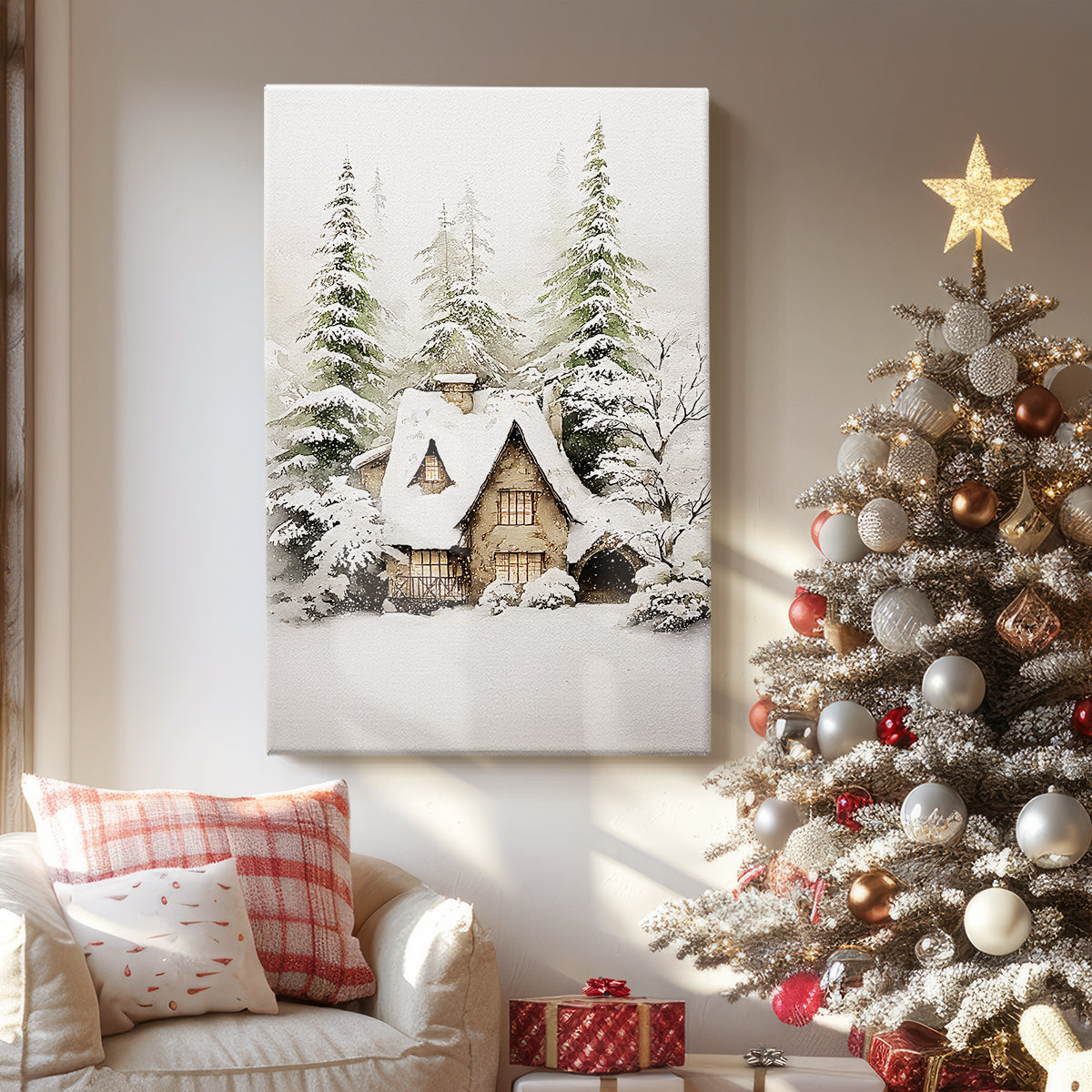 Frostlit Cottage at Dusk - Canvas Art Print