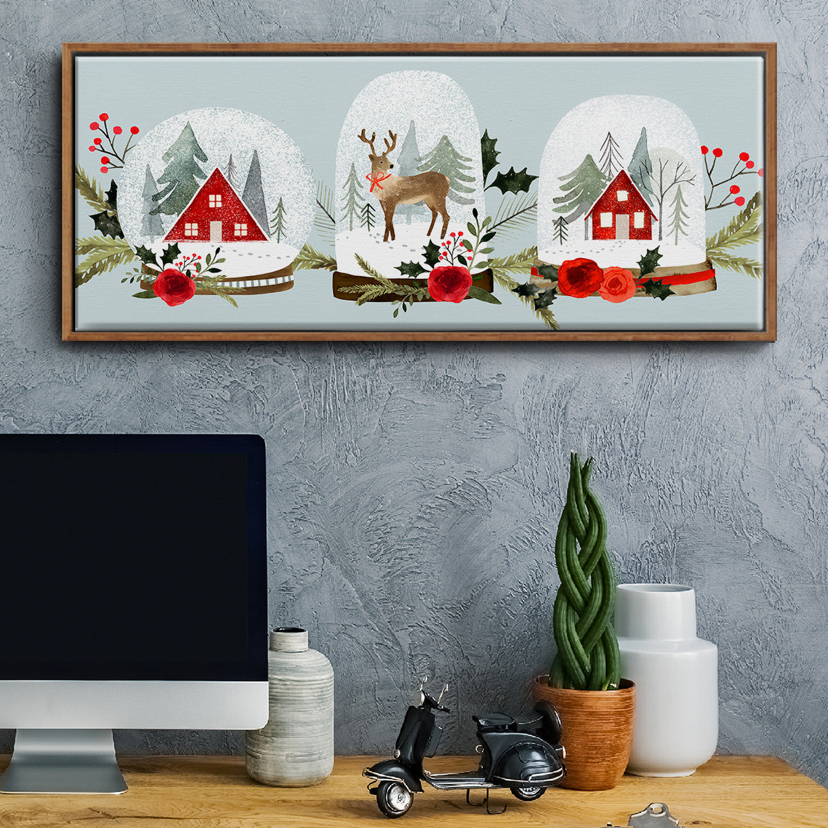 Snow Globe Village Collection D - Floater Framed Canvas Print