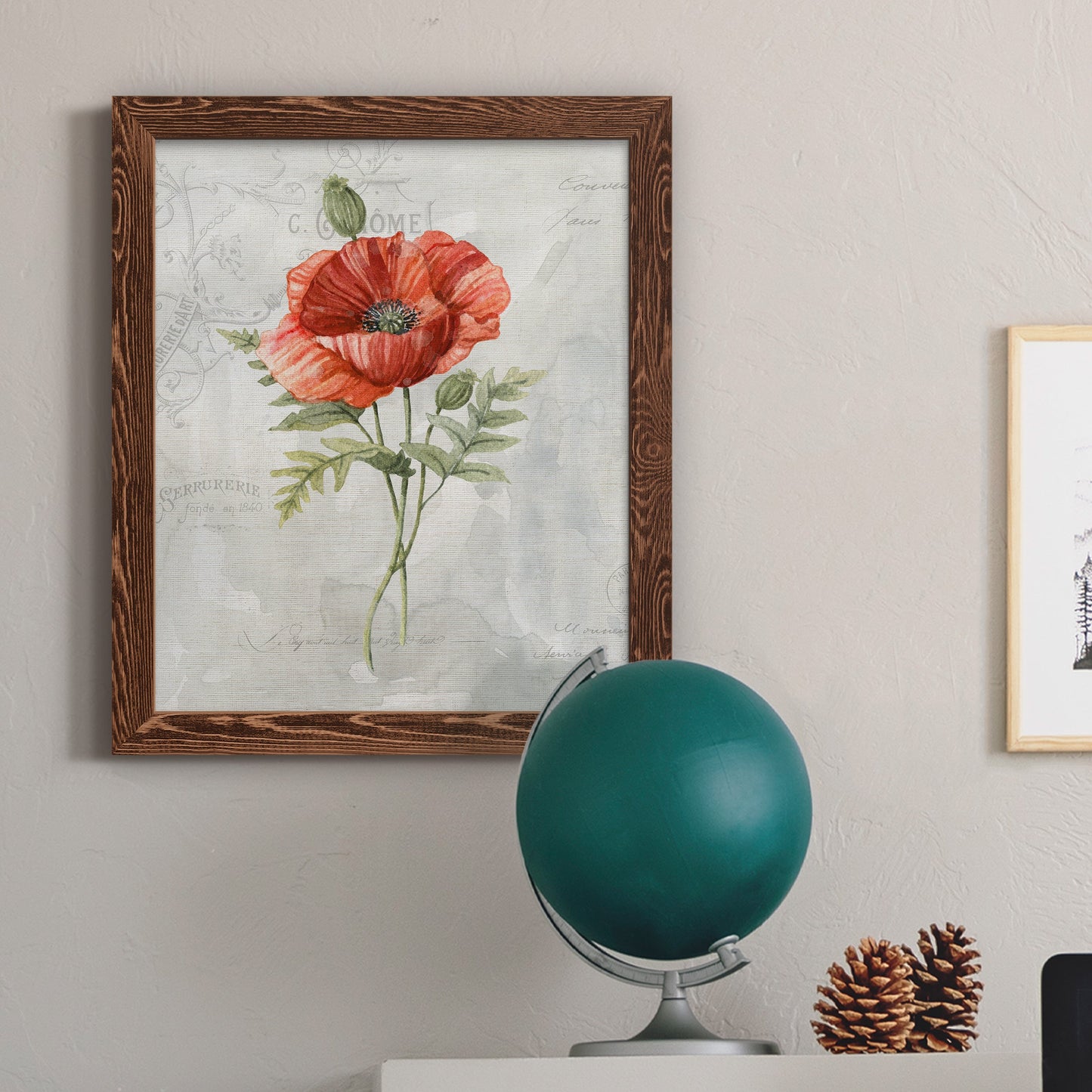 Linen Poppy - Premium Canvas Framed in Barnwood - Ready to Hang