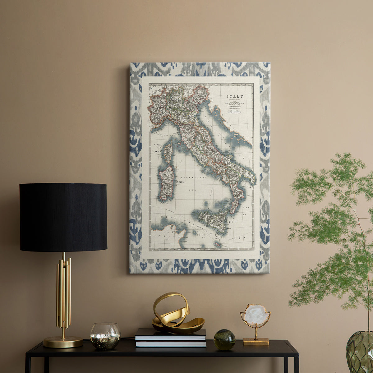 Bordered Map of Italy - Canvas Art Print