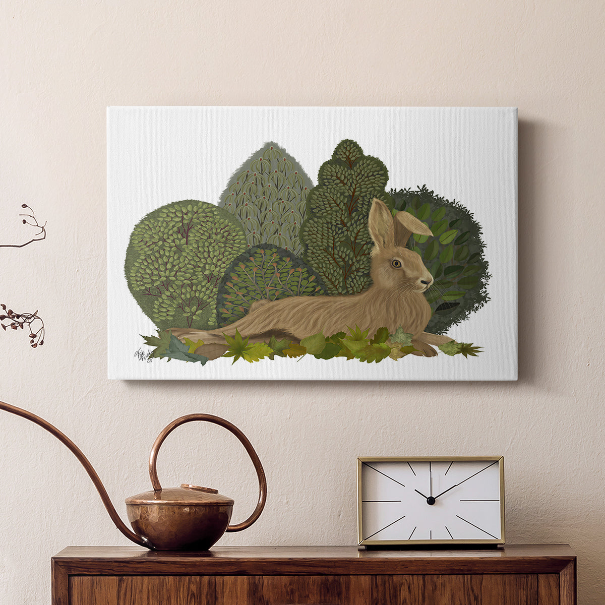 Hare Reclining in Leaves - Canvas Art Print