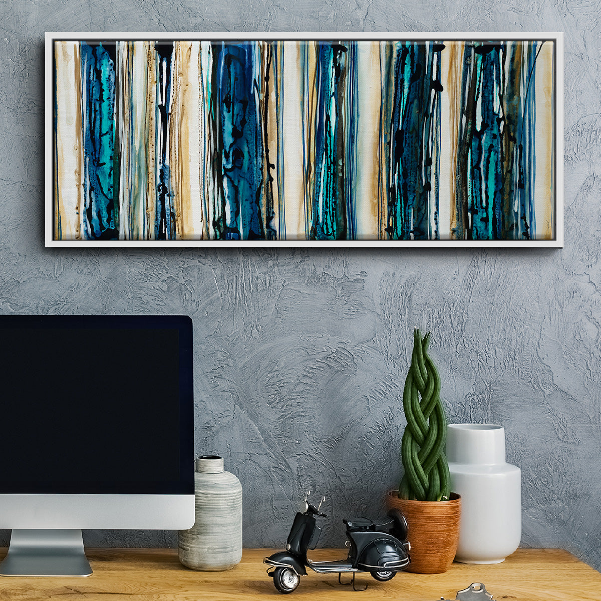 Blue Streaks - Floater Framed Canvas Print