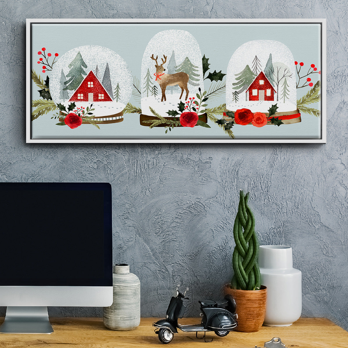 Snow Globe Village Collection D - Floater Framed Canvas Print