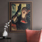 Impressionist portrait of a café singer by Edgar Degas in an ornate bronzed mahogany wood frame displayed in a neutral interior setting.