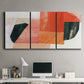Three-panel canvas wall art featuring bold pink mid century abstract portal, displayed above a desk in a home office.