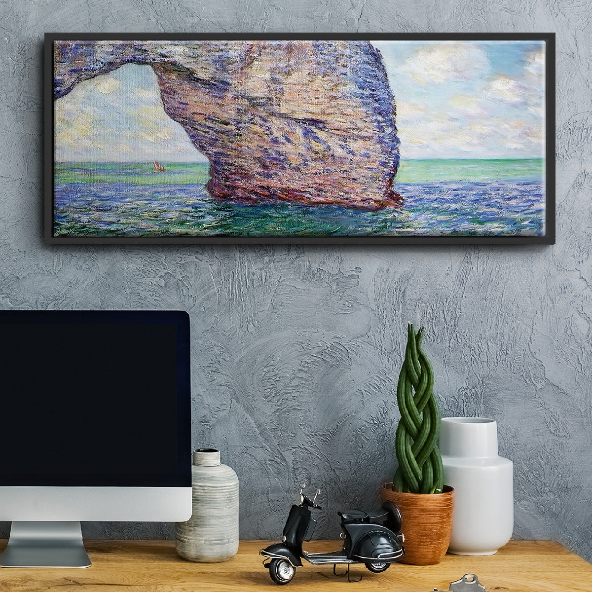 The Manneport at High Tide, 1885 - Floater Framed Canvas Print