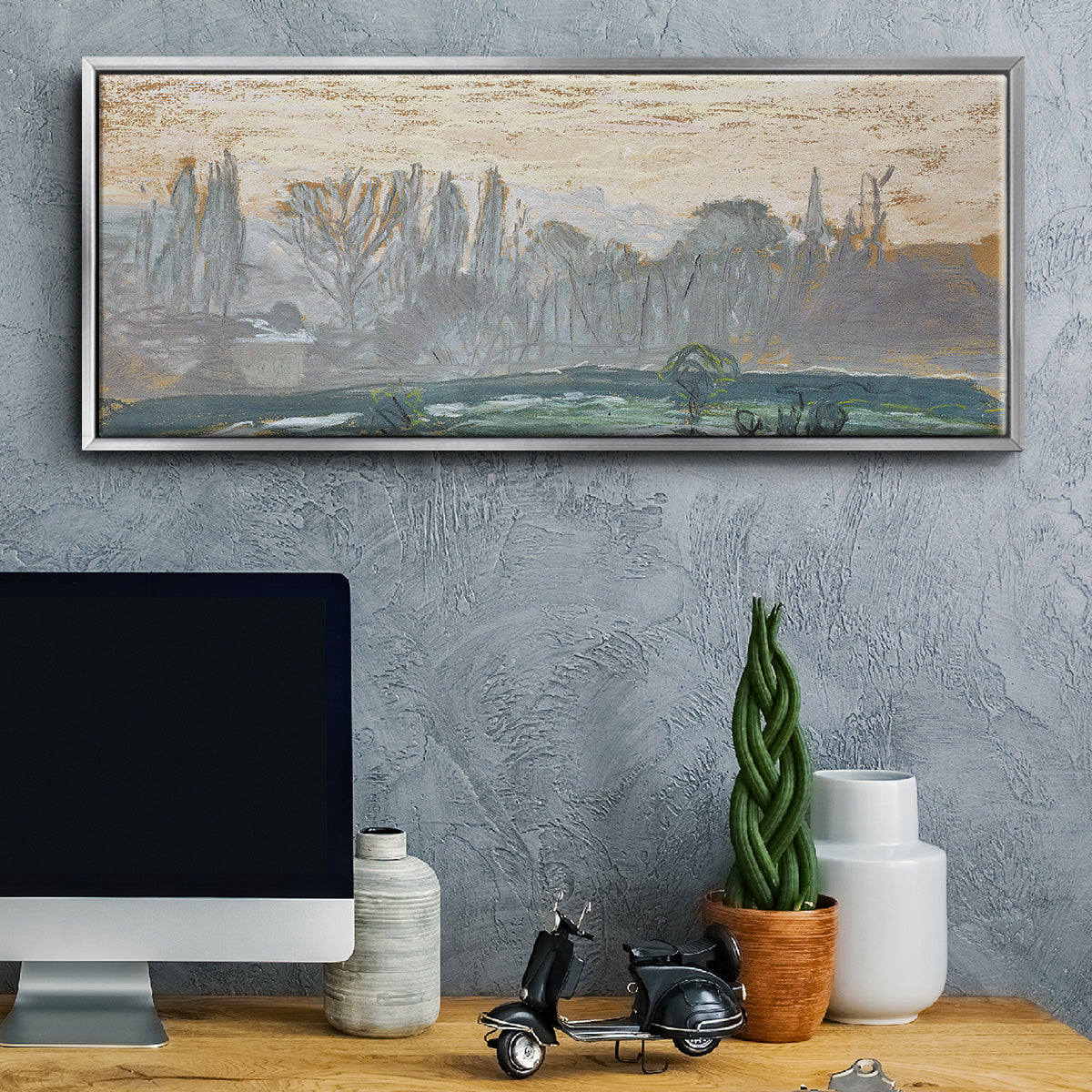 Winter Landscape with Evening Sky, 1870 - Floater Framed Canvas Print