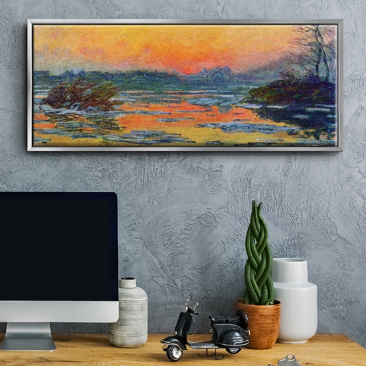 Sunset on the Seine in Winter, 1880 - Floater Framed Canvas Print
