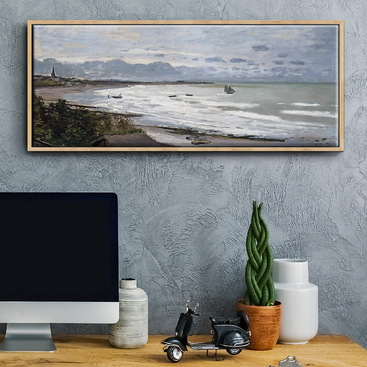 The Beach at Saint Adresse, 1876 - Floater Framed Canvas Print