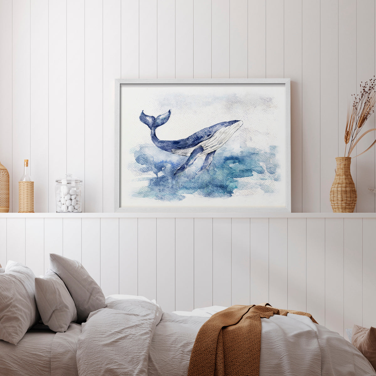 45573,whale,ocean,watercolor,painting,marine life,art,nature,blue,aquatic,surfacing,tranquil,wildlife,sea,animal,creative,illustration,water,beauty,environment,serene,ocean waves,natural habitat,fluke,graceful,peaceful,splash,oceanic,underwater,movement,glassy water,coastal,wild,ocean view,marine environment,fine art,tranquility,blue tones,fluid,Re-stickable,Nautical & Beach