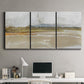 Three-panel canvas wall art featuring golden hour light over landscape, displayed above a desk in a home office.