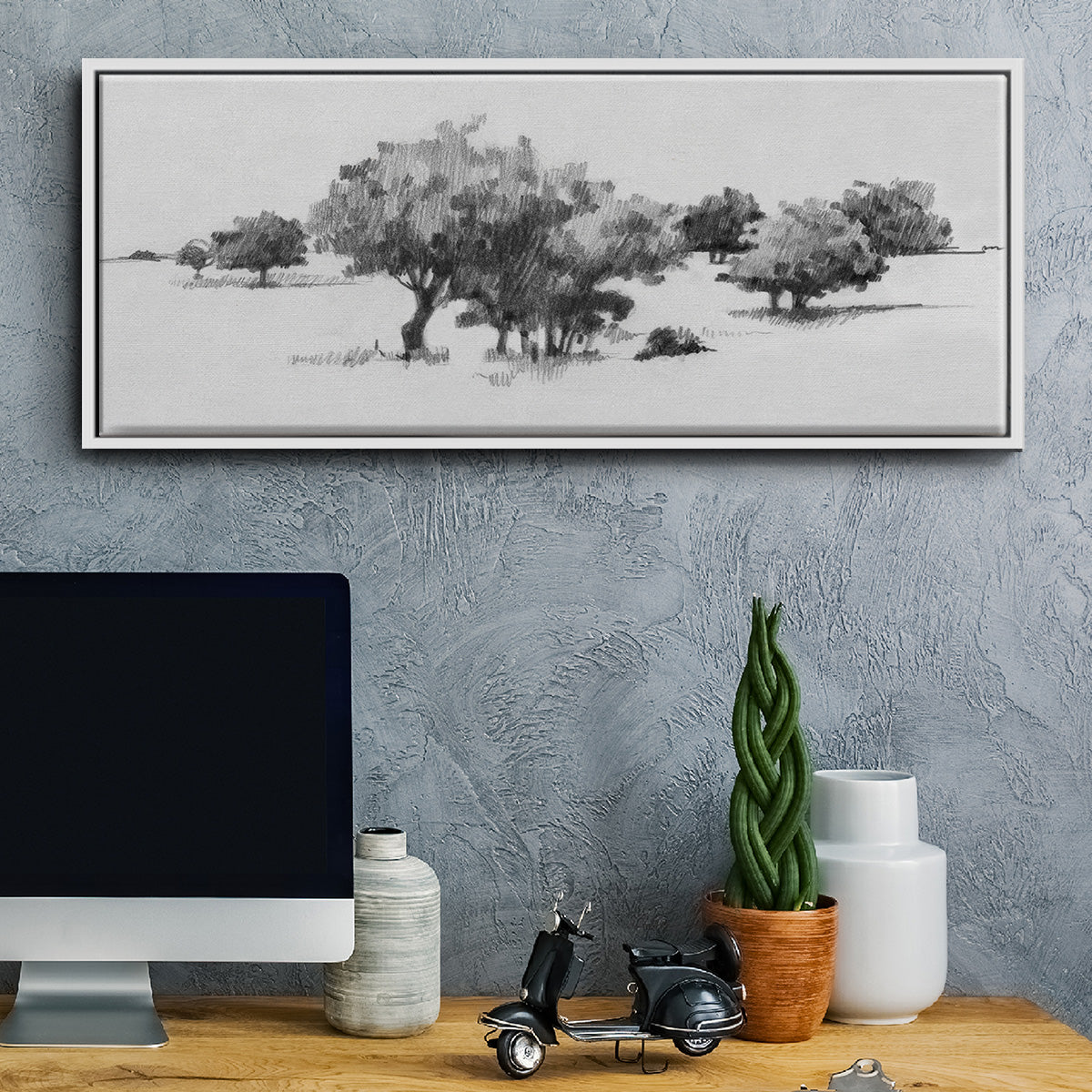 Treeline Sketch II - Floater Framed Canvas Print