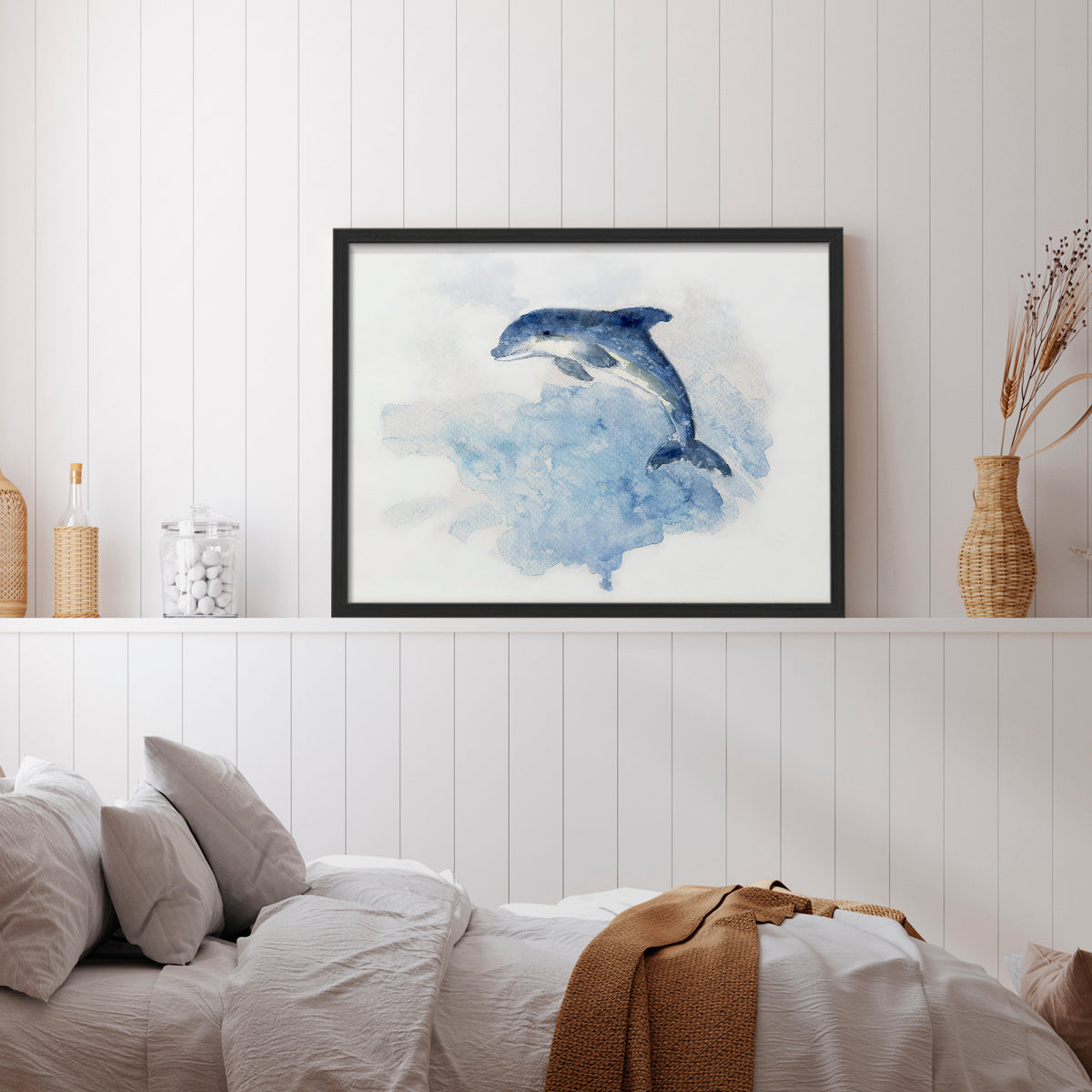 45574,dolphin,ocean,water,sunrise,jumping,coastal,serenity,artwork,watercolor,marine life,nature,tranquility,waves,blue,artwork frame,joyful,animal,beach,shores,wildlife,beauty,horizon,sea,playful,painting,aquatic,colorful,abstract,creative,outdoor,natural,landscape,decor,design,craftsmanship,inspiration,fluidity,movement,Re-stickable,Nautical & Beach