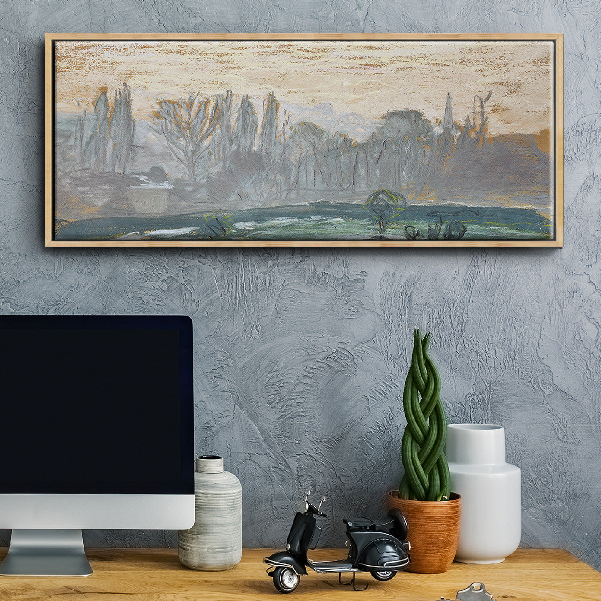 Winter Landscape with Evening Sky, 1870 - Floater Framed Canvas Print