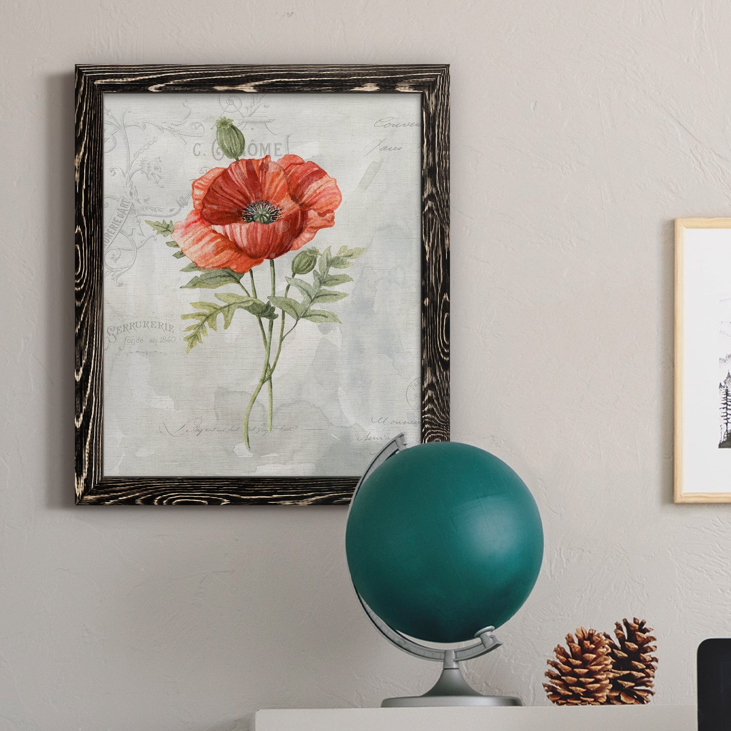 Linen Poppy - Premium Canvas Framed in Barnwood - Ready to Hang