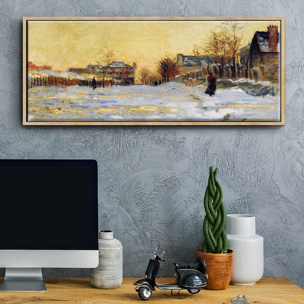 Snow Effect, The Street in Argentuil, 1875 - Floater Framed Canvas Print