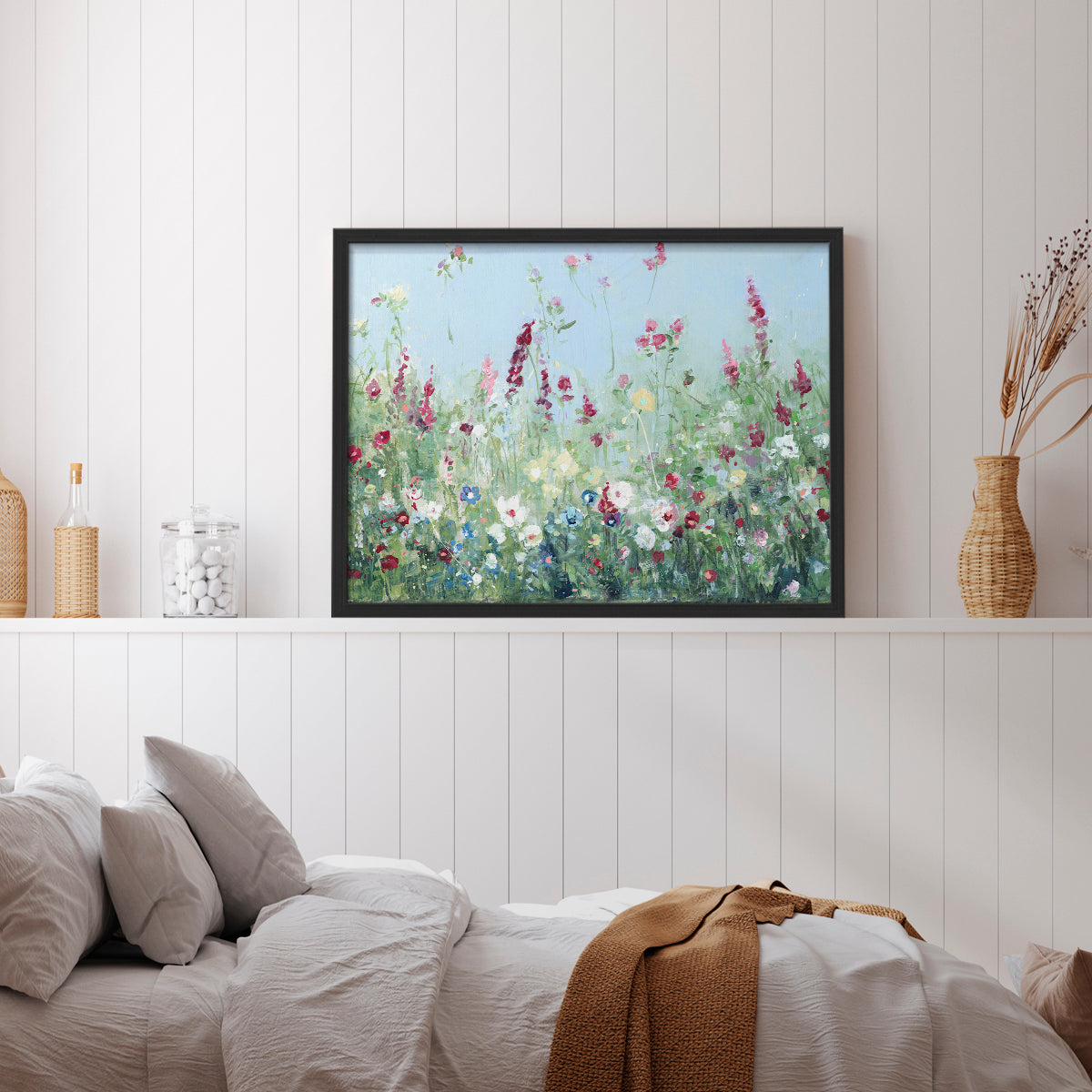 44433,wildflower,painting,landscape,meadow,flowers,nature,floral,tranquility,blue sky,colorful blooms,spring,artwork,garden,close-up,day scene,brush strokes,natural beauty,environment,botanical,flora,creative,serene,beauty,home decor,contemporary,visual art,scenic,summer,color palette,vivid,natural light,scenic view,inspiration,art gallery,elegant,Re-stickable,Plants & Flowers