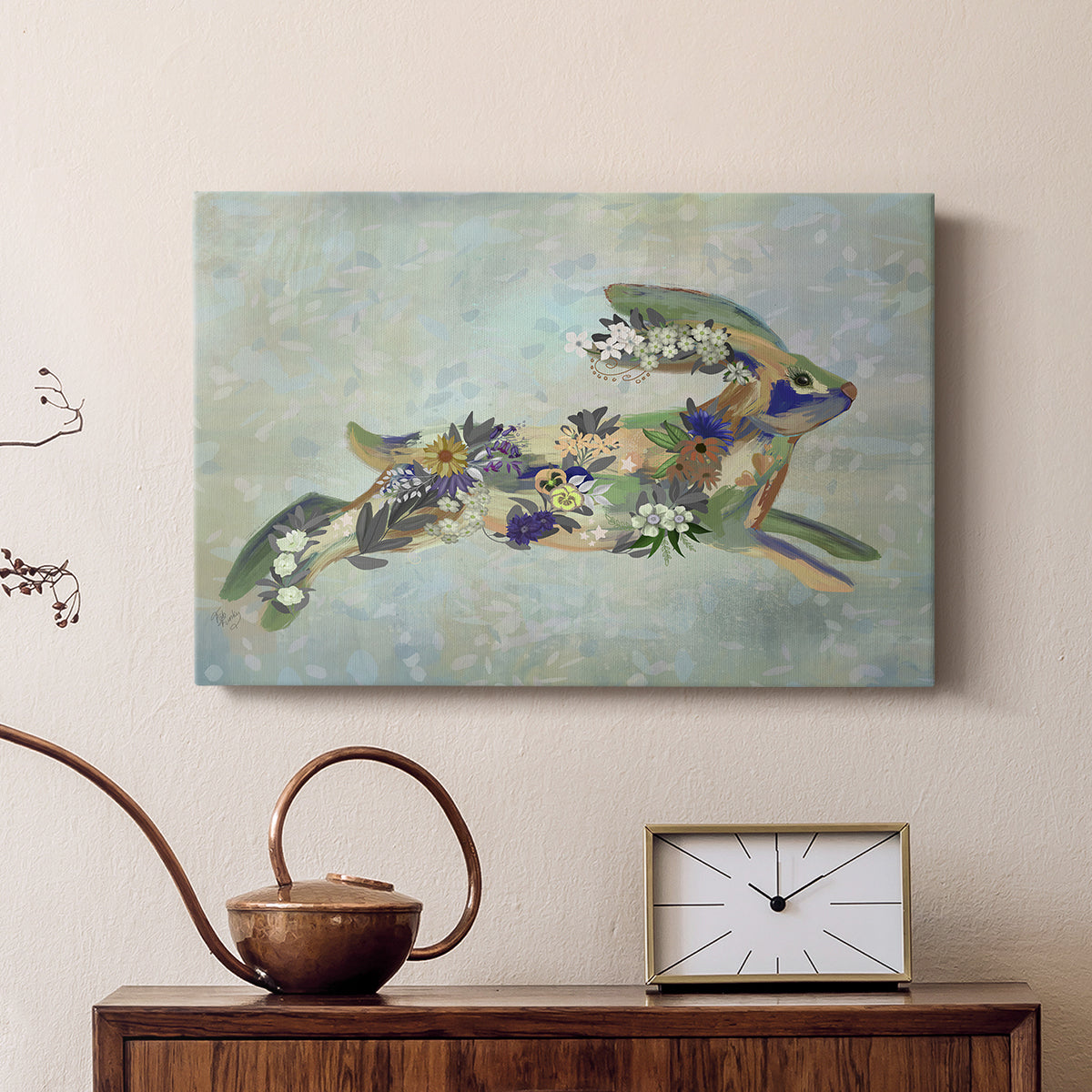 Fantastic Florals Hare, Running - Canvas Art Print