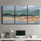 Three-panel canvas wall art featuring abstract landscape composition study, displayed above a desk in a home office.