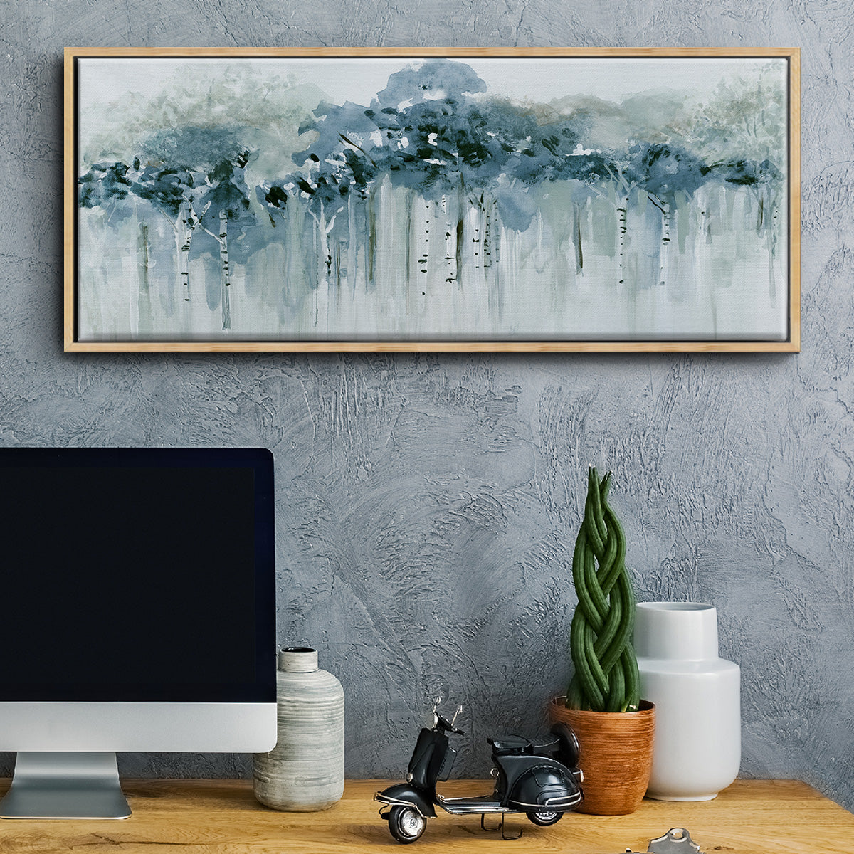 Blue Birch Morning - Floater Framed Canvas Print