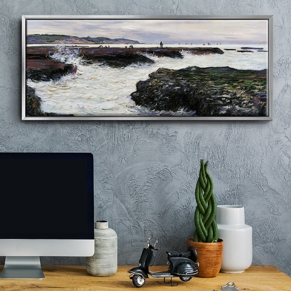 The Rocks at Pourville, Low Tide, 1882 - Floater Framed Canvas Print