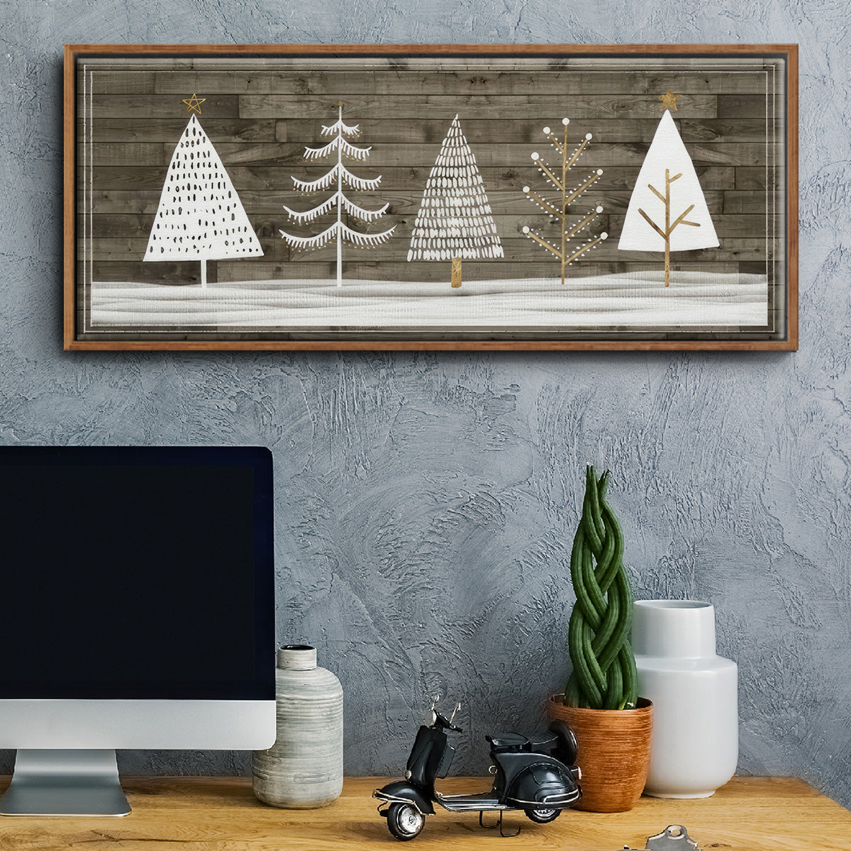 Wooded White Christmas Collection D - Floater Framed Canvas Print