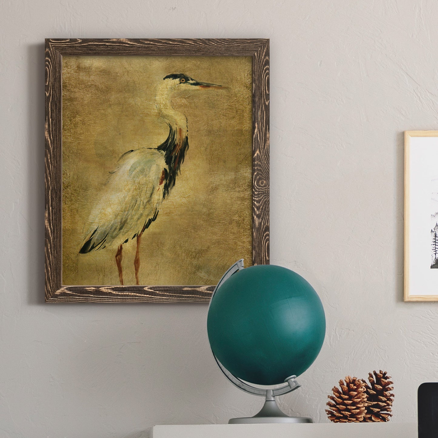 Gold Crane at Dusk I - Premium Canvas Framed in Barnwood - Ready to Hang