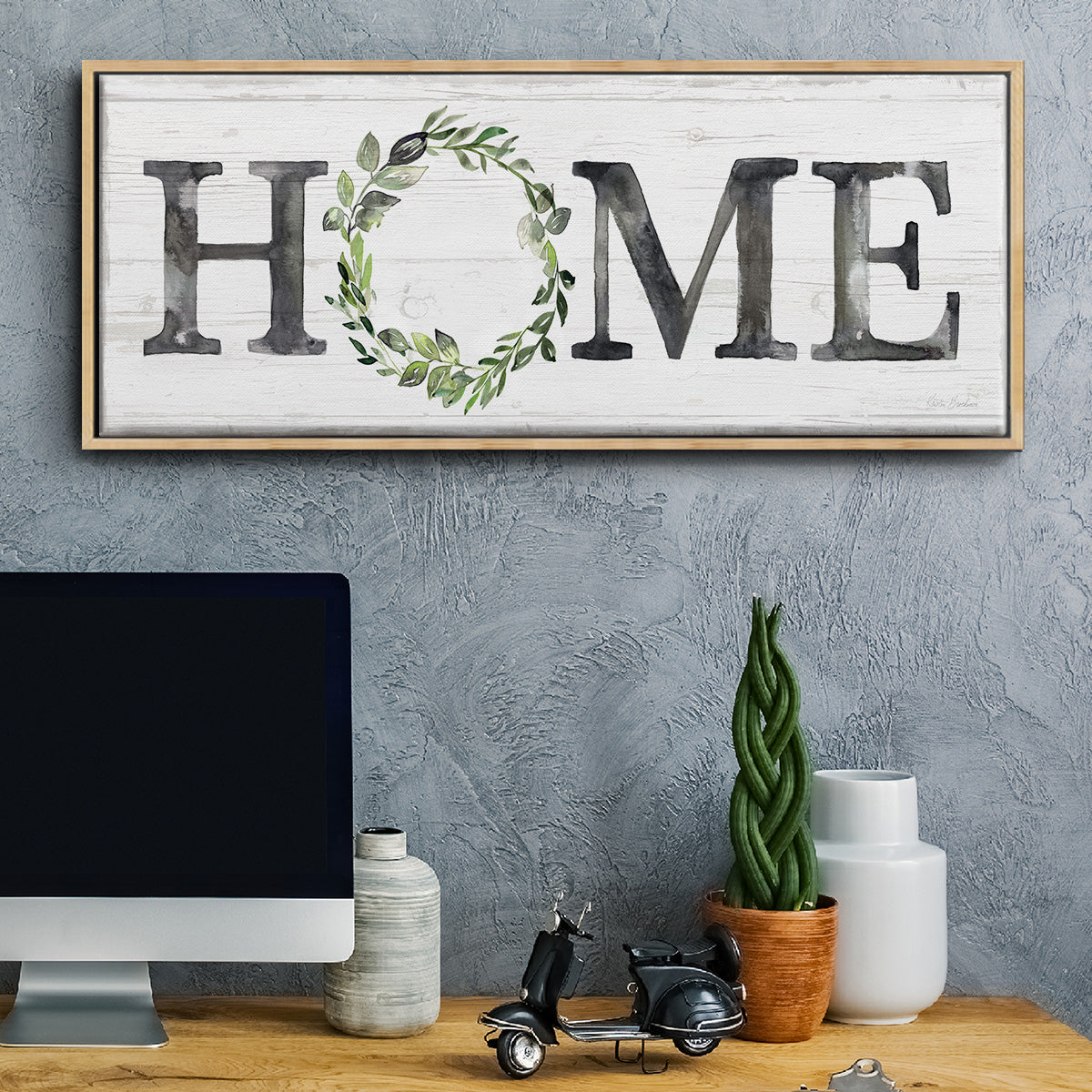 Gray Home Wreath - Floater Framed Canvas Print
