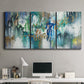 Three-panel canvas wall art featuring joyful abstract color harmony, displayed above a desk in a home office.