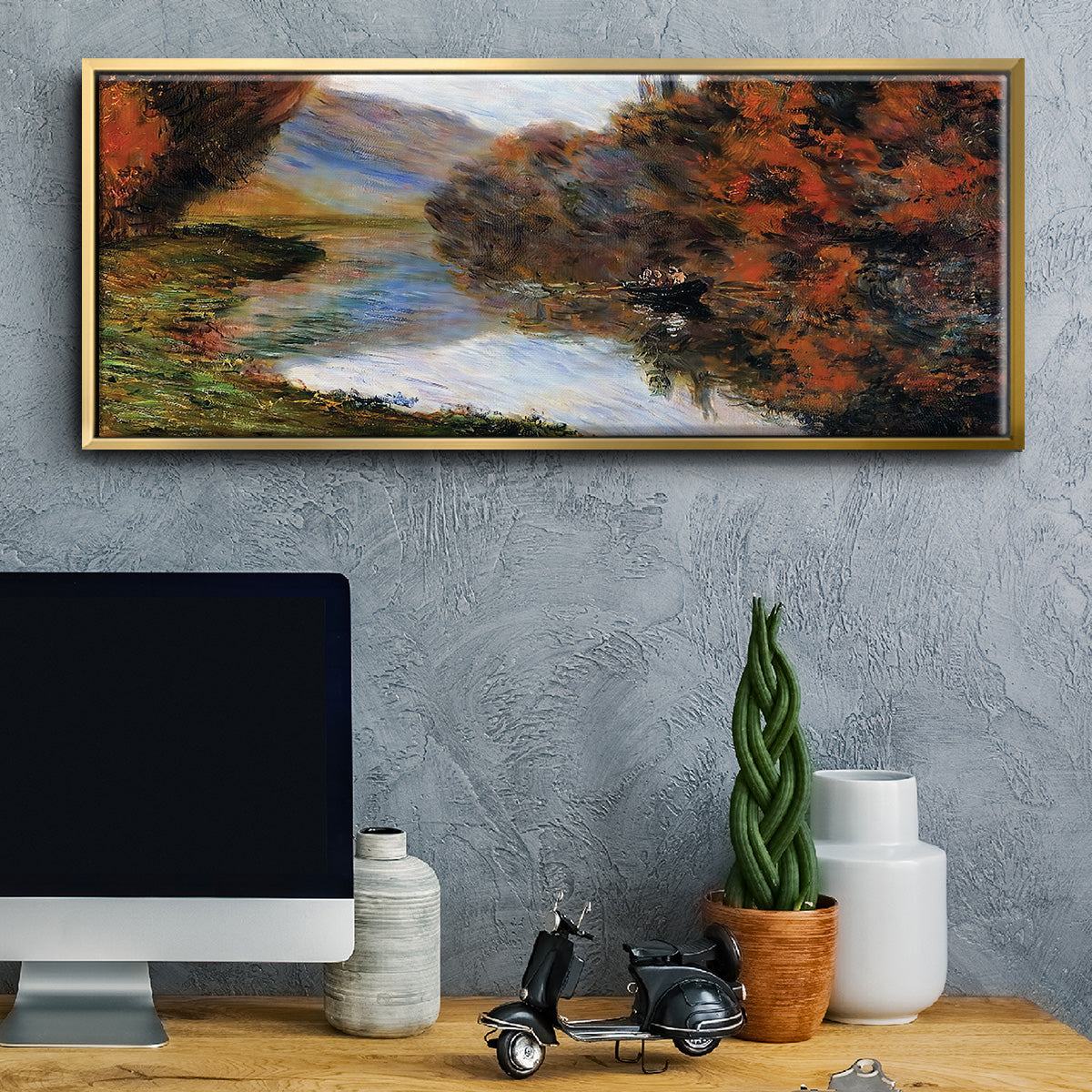Rowboat on the Seine at Jeufosse, 1884 - Floater Framed Canvas Print