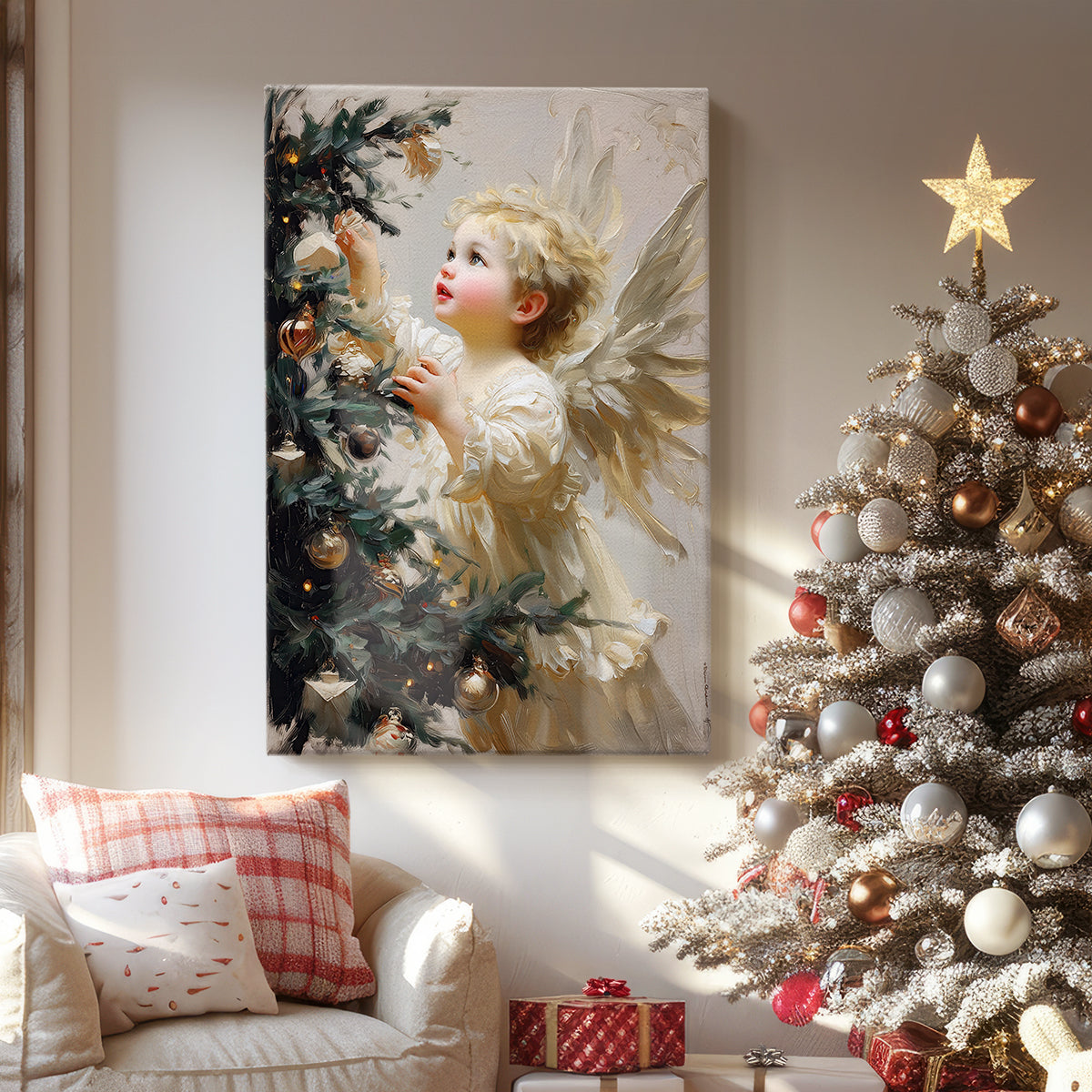 Candlelit Mistletoe Green - Canvas Art Print