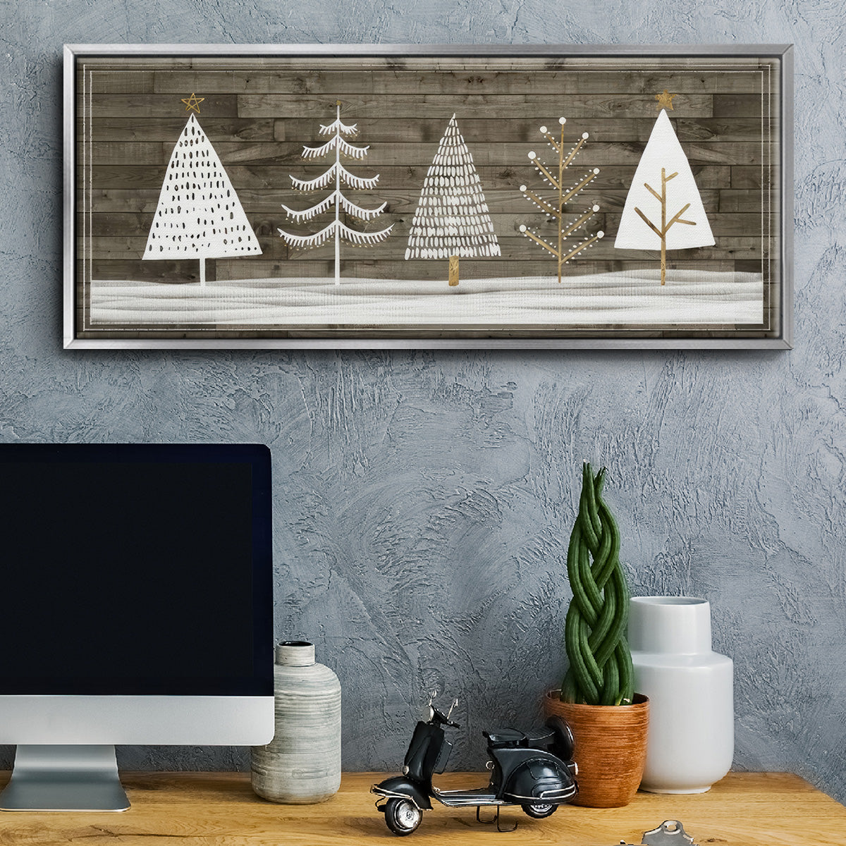 Wooded White Christmas Collection D - Floater Framed Canvas Print