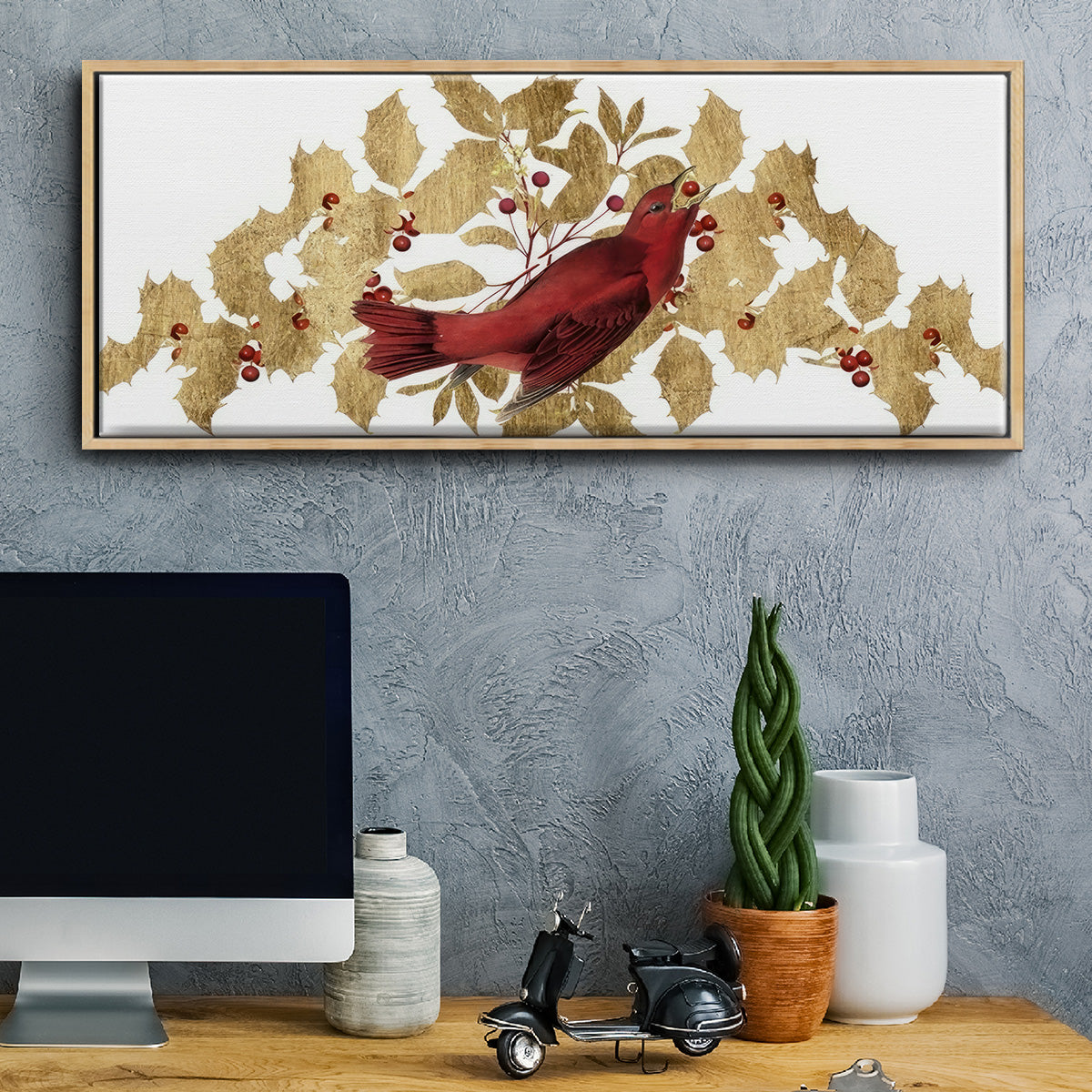 Red Bird Christmas Collection D - Floater Framed Canvas Print