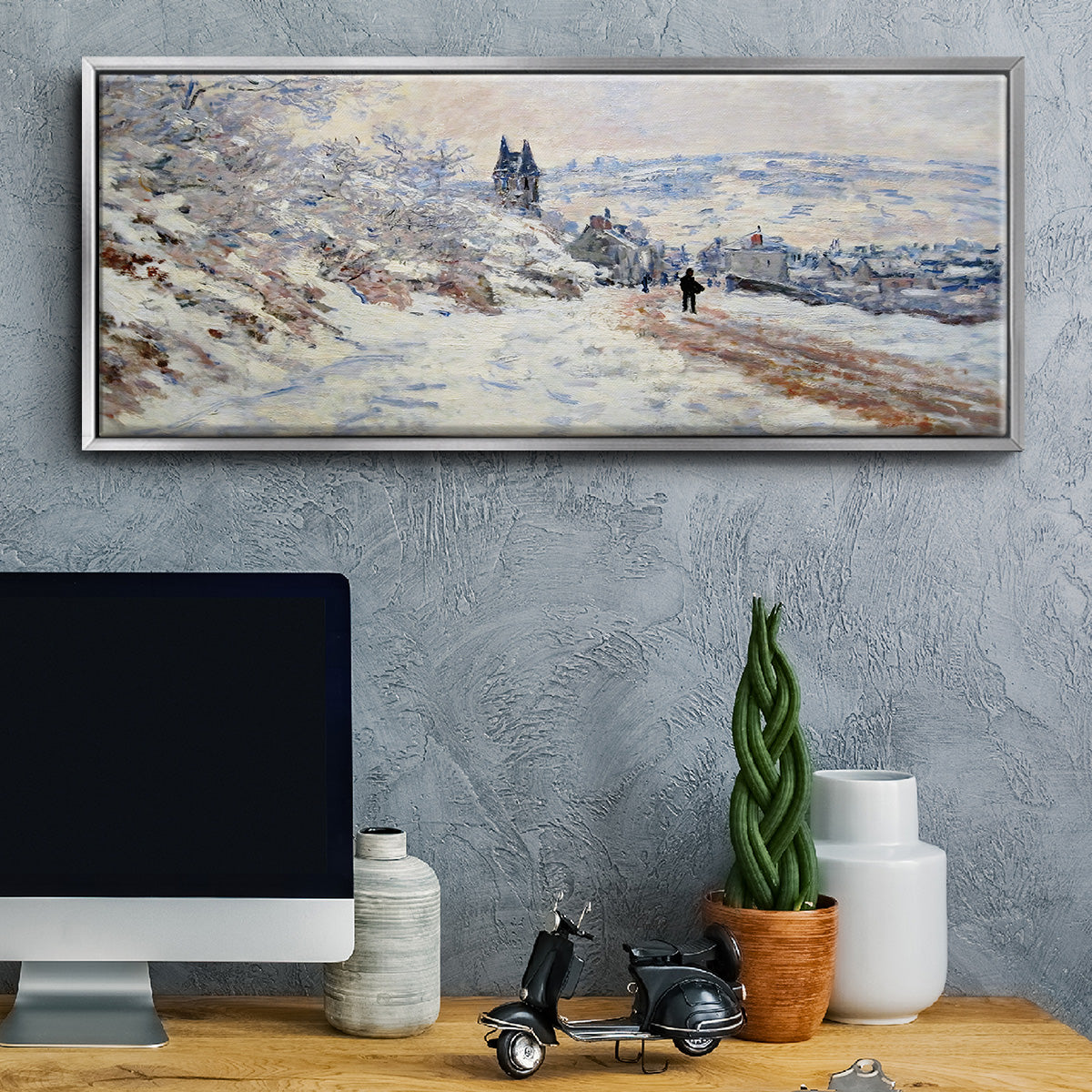 The Road to Vétheuil, Snow Effect, 1879 - Floater Framed Canvas Print
