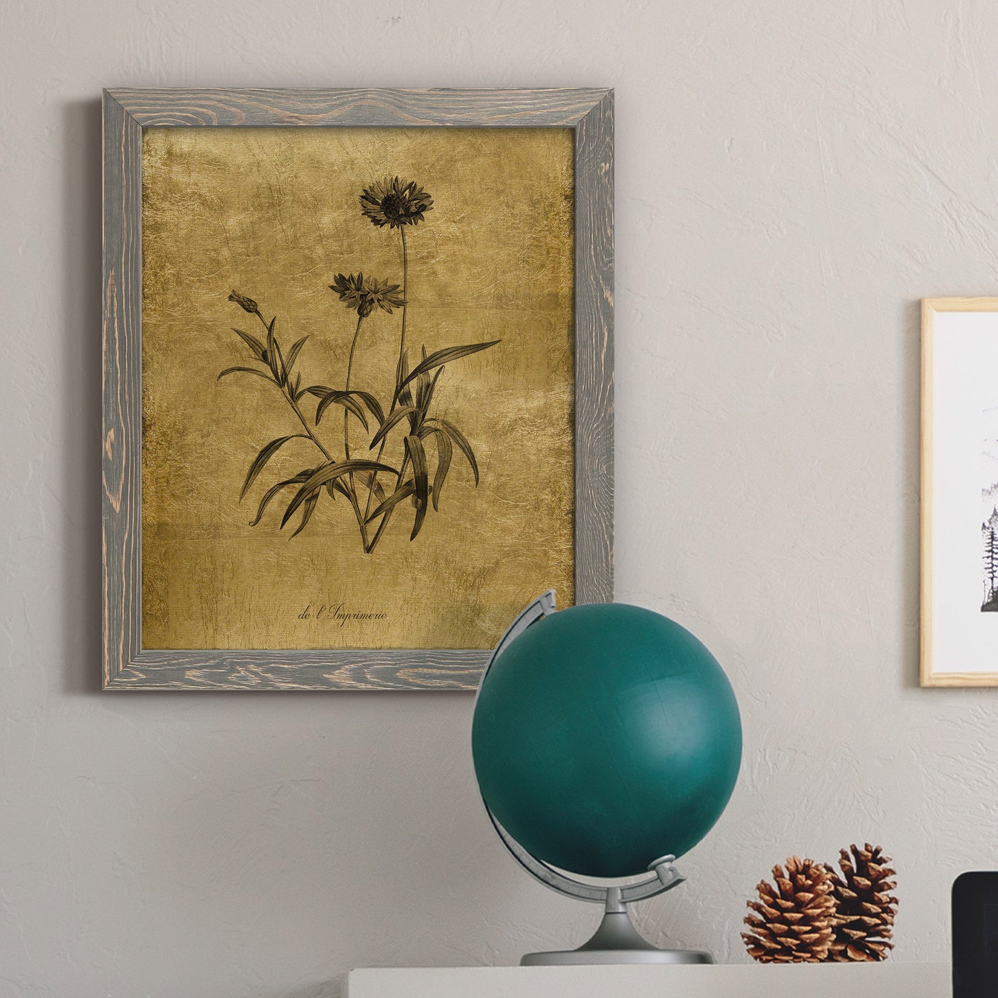 Gold Sketch Botanical I - Premium Canvas Framed in Barnwood - Ready to Hang